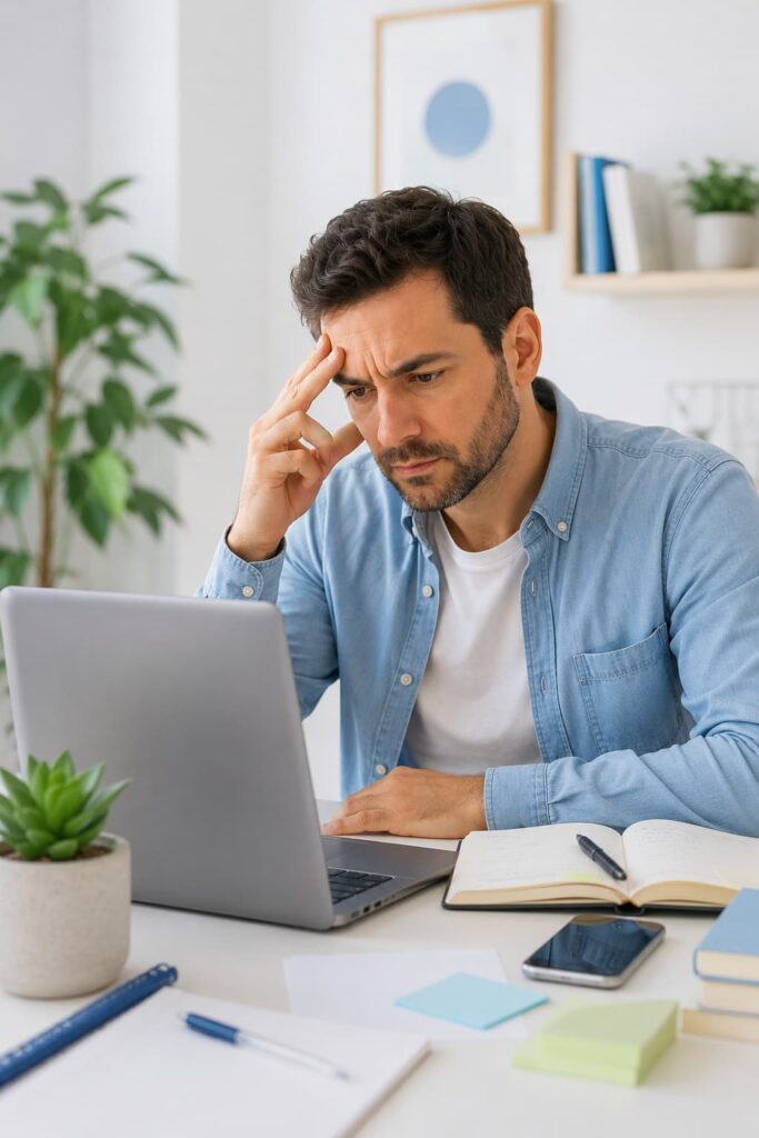 Adulto con dificultad para concentrarse por posibles síntomas de TDAH
