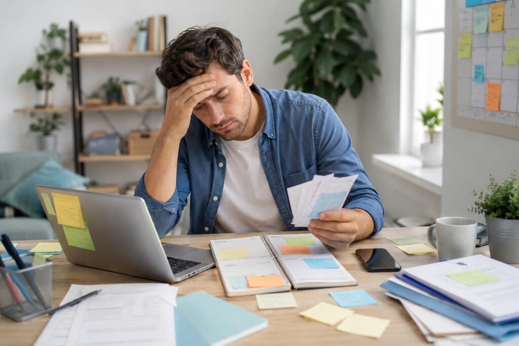 Adulto con dificultades de organización y manejo de tareas en la vida diaria
